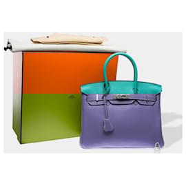 Hermès-HERMES Birkin 30 Bag in Blue Leather - 102533-Blue